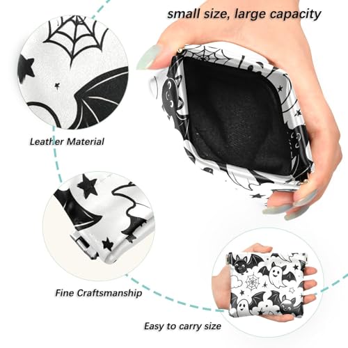 Halloween Ghosts and Bats Squeeze Coin Purse, Leather Coin Purse, Mini Wallet, Compact and Portable, Unisex2