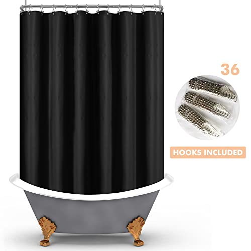 Image of Mrs Awesome Black Clawfoot Tub Shower Curtain or Liner with 12 Magnets - Free 36 Hooks Included, Waterproof PEVA, 180 inch x 70 inch, Black
