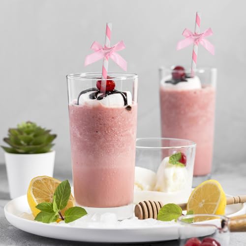30 Stück Rosa Papierstrohhalme,Süße Rosa Schleife Strohhalme,Trinkhalme aus Papier,197 x 6mm Trinkstrohhalme,für Fruchtsäfte,Kaffee,Tee,Cocktails und Milchshakes