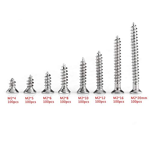 Juego de 800 tornillos autorroscantes M2 cabeza plana miniatura 2