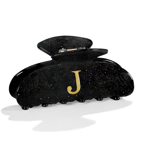 Image of LILIE&WHITE Acrylic Letter Hair Clips For Women Stylish J Monogram Hair Claw Alphabet Hair Clip Fashion Glitter Claw Clips Elegant And Durable Hair Accessory Large Hair Clips Black J