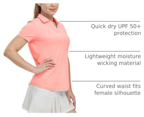 Image of BGOWATU Women's Short Sleeve Golf Tennis Polo Shirts V Neck Collared Workout Tops UV Protection Dry Fit