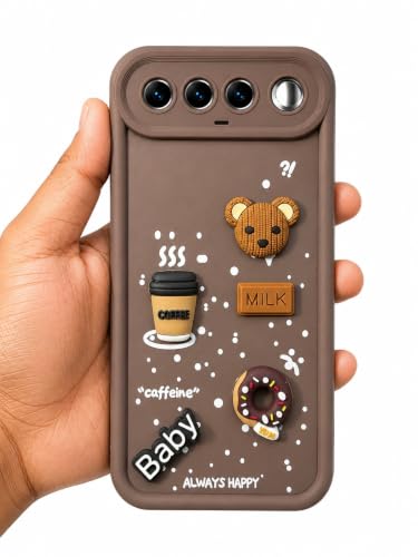 Image of Bintage Cute Fun Taddy Cartoon 3D Ball Bear Milk Cake Coffee Silicon Case Full Body & Camera Protection Back Cover Compatible for Realme 16 5G - Brown