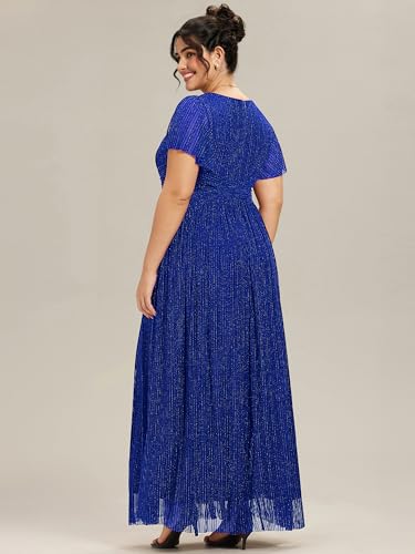 Image of Ever-Pretty Women's Plus Size Glitter Formal Dresses for Curvy Women A Line V Neck Gala Mother of Bride Dress Evening Gown