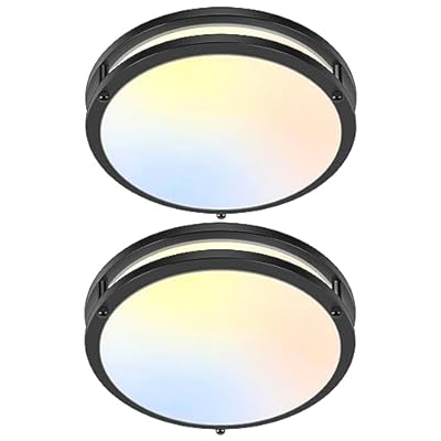 2-Pack 36W LED Flush Mount Ceiling Lights, 3200LM Black Ceiling Light Fixtures, 5 Color in One (2700K/3000K/4000K/5000K/6500K), 12'' Modern Round Ceiling Lamp for Kitchen Hallway Stairwell Offices