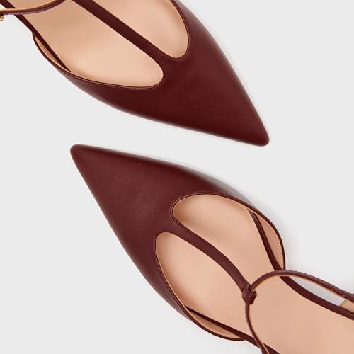 Kitten Heels for Women Pointed Toe T-Strap Slingback Pumps Vintage Classic Stiletto Mid Heel Wedding Bride Dress Shoes2