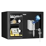 25L Fingerprint Security Cabinet Safe Box WASJOYE Electronic Personal Home Safe with Biometric Safety Fingerprint Key Lock for Office Hotel Jewelry Gun Safe Storage (25x35x25 cm)