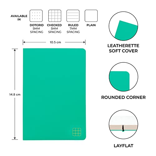 Image of NEORAH -A6 Checked Notebook (Square Ruling) SOFT COVER Organiser REFILL | 110 GSM | 160 pages (Size 14.8 cm x 10.5 cm) Planner Journaling Writing Note Taking Diary,Travellers Journal- Teal