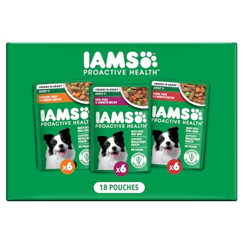IAMS Proactive Health Adult Wet Dog Food Variety Pack, 3.5 oz. Pouch, (18 Count)