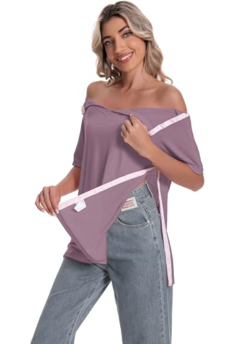 Women Short Sleeve Post Shoulder Surgery Broken Arm Shirts V Neck Rotator Cuff Collarbone Heart Breast Mastectomy Recovery Must Haves Clothing Tear Away Adaptive Snap On Shirts