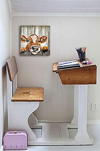 Zengdannian Farmhouse Canvas Printing Rustic Bedroom Decor Retro Cow Wall Art Home Artwork Print Used In Bathroom Office Fireplace Kitchen Dining Room Decorate Cute Watercolor (12Inchx12Inch #TOP6