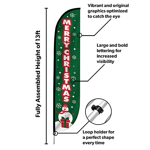 Lookourway Feather Flag Set, 12 Ft Advertising Flag With Fiberglass Poles And Ground Spike For Business Promotion, Holiday Themed (Merry Christmas) #TOP1