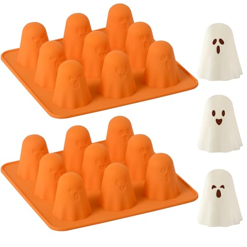 Ghost Silicone Molds 2 Packs Non-Stick 3D Chocolate Molds 9-Cavity Cute Ghost Mold for Jelly Gummy Candy Pudding Ice Cube Resin Cake Halloween Party Decorations