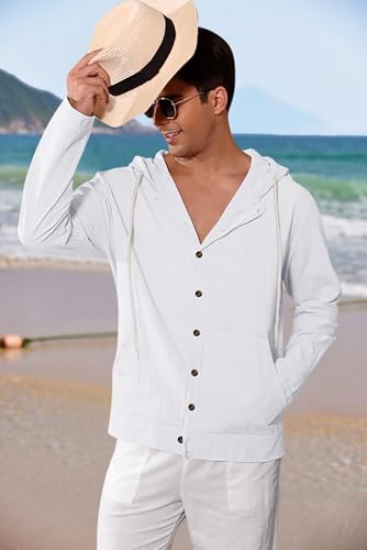 Mens Cotton Linen Long Sleeve Button Down Shirts with Pockets Casual Hawaiian Beach Shirts Lightweight Fashion Hoodies4
