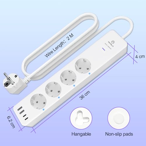 ANTELA Regleta Inteligente WiFi 3680W/16A, 4 Enchufes + 2 USB A+2 USB C (Carga Rápida), Monitoreo de Consumo,Horarios y Temporizadores, Compatible con Alexa y Google Home, Wifi 2,4 Ghz - imagen 7