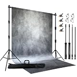 Haboke 2-in-1 Portable Photo Backdrop Kit with 8W x 12H ft Abstract Background - Includes 10Wx8.5H Ft Adjustable Stand, 8 Clamps & Storage Bag(Grey)