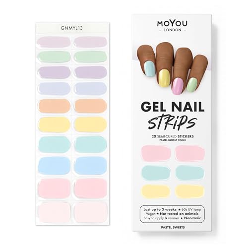 MOYOU LONDON Autocollants auto-adhésifs pour ongles en Gel Semi-durci, lampe UV/LED requise, 20 enveloppes de vernis à ongles en Gel, autocollants pour Nail Art - Pastel Sweets