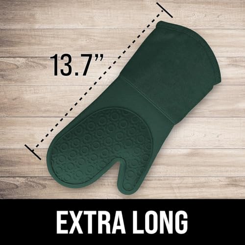 Image of BPA-Free Silicone Oven Mitts Ultra Heat Resistant up to 500F - Oven Mitts with Thick Cotton Liner - Long Slip Resistant Pot Holders, Flexible Oven Gloves - Green 13.7 inch