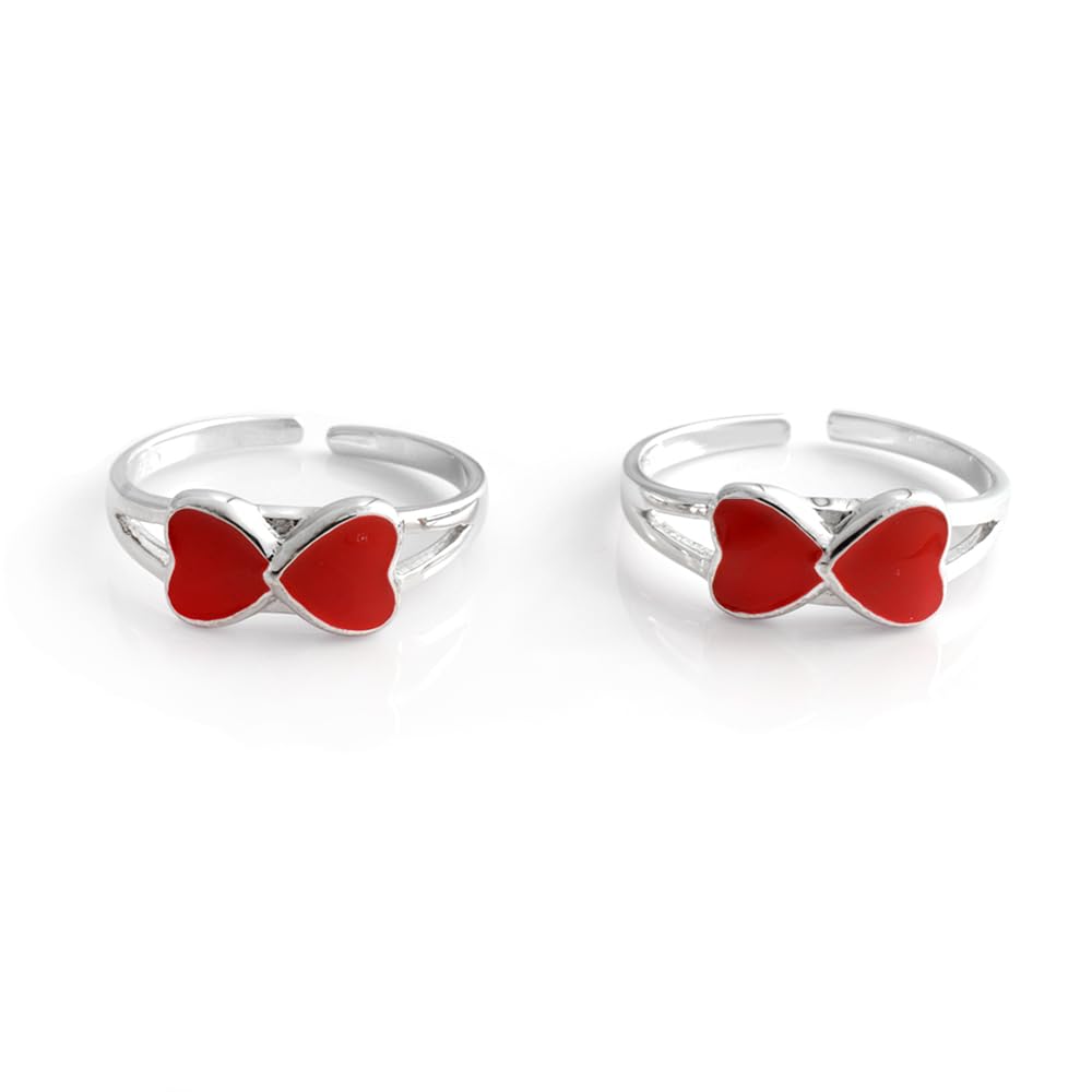 Sterling Silver Double Heart Ring, Red Enamel Design, Adjustable toe ring for women 925 sterling silver 2 red heart enamel toe ring gift for her-image-17