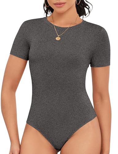 Image of Cute Short Sleeve Tank Tops Bodysuit for Women Crew Neck Casual 2026 Summer Tops