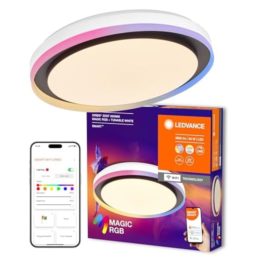 LEDVANCE SMART + WiFi LED Plafond, blanc/noir, 32W, 3400lm, Fonction de lumière blanche, Dimmable, Effet de lumière magique dynamique, assemblage simple, contrôle de l'application, 2700-6500K
