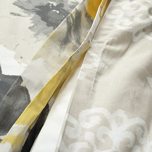 Image of Lush Decor Leah Reversible 100% Cotton Duvet Cover Set, 3 Piece Set, King, Yellow & Gray - King Bedding Set - Yellow Duvet Cover - Country Floral Decor