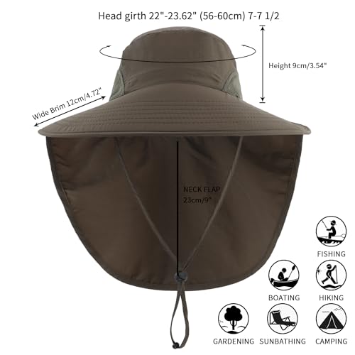 Image of Home Prefer Outdoor UPF50+ Sun Hat Wide Brim Mesh Fishing Hat with Neck Flap