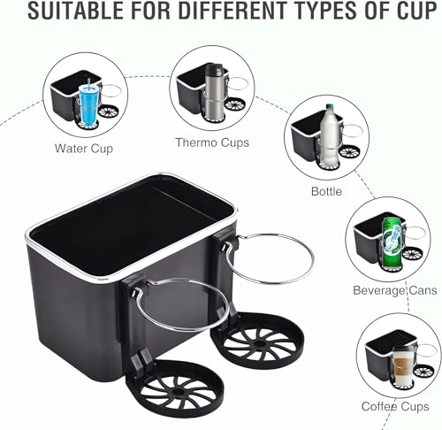 Car Armrest Storage Box with 2 Cup Holders - 2024 New Between Car Seat Organizer with Cup Holder, Universal Cars Arm Rest Storage Box Organizer Center Console Cupholders Tissue Boxs Holders (Black)