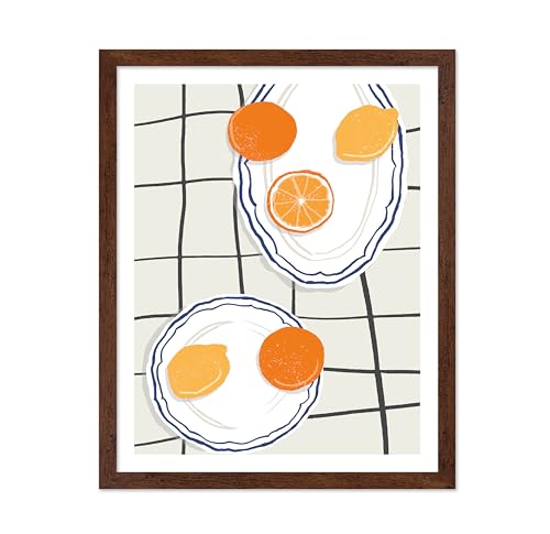 Poster Master Oranges Poster - Retro Lemons Print - Fruit Print - Food & Drink Design - Sketch Design - Modern Art - Chic Boho Decor - Aesthetic Restaurant or Kitchen Decor - 11x14 Brown Framed