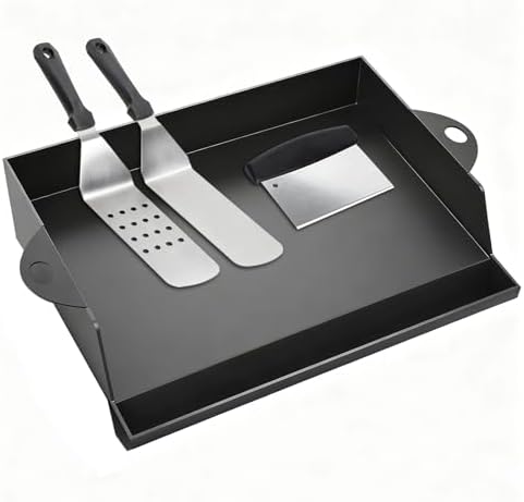 WELL GRILL 45,5 x 36,5CM Plancha Grillplatte mit Grill Spachtel Schaber set | Gusseisen Grillplatten, Universal Grillpfanne für Gasgrills, Holzkohlegrills, Elektrogrill, 10cm Hoher
