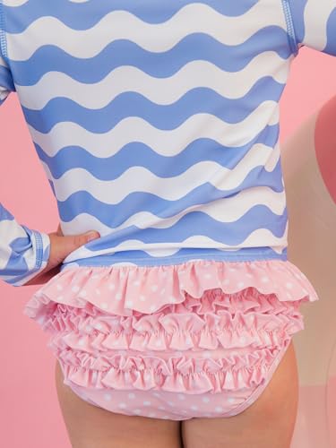 Image of RuffleButts Baby /Toddler Girls Long Sleeve Rash Guard UPF50+ Sun Protected Bikini Swimsuit