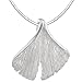 Produktbild Vinani Damen Kette mit Anhänger - Gingko Blatt Anhänger - mattiert Schlangenkette aus 925 Sterling Silber für Frauen - Kette aus Italien - Charms AGK45
