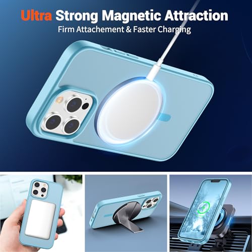 Image of SUPFINE Magnetic for iPhone 12 Pro Max Case (Compatible with MagSafe) (Military Grade Drop Protection) Slim Translucent Matte Shockproof with Anti-Fingerprint Phone Case,Light Blue