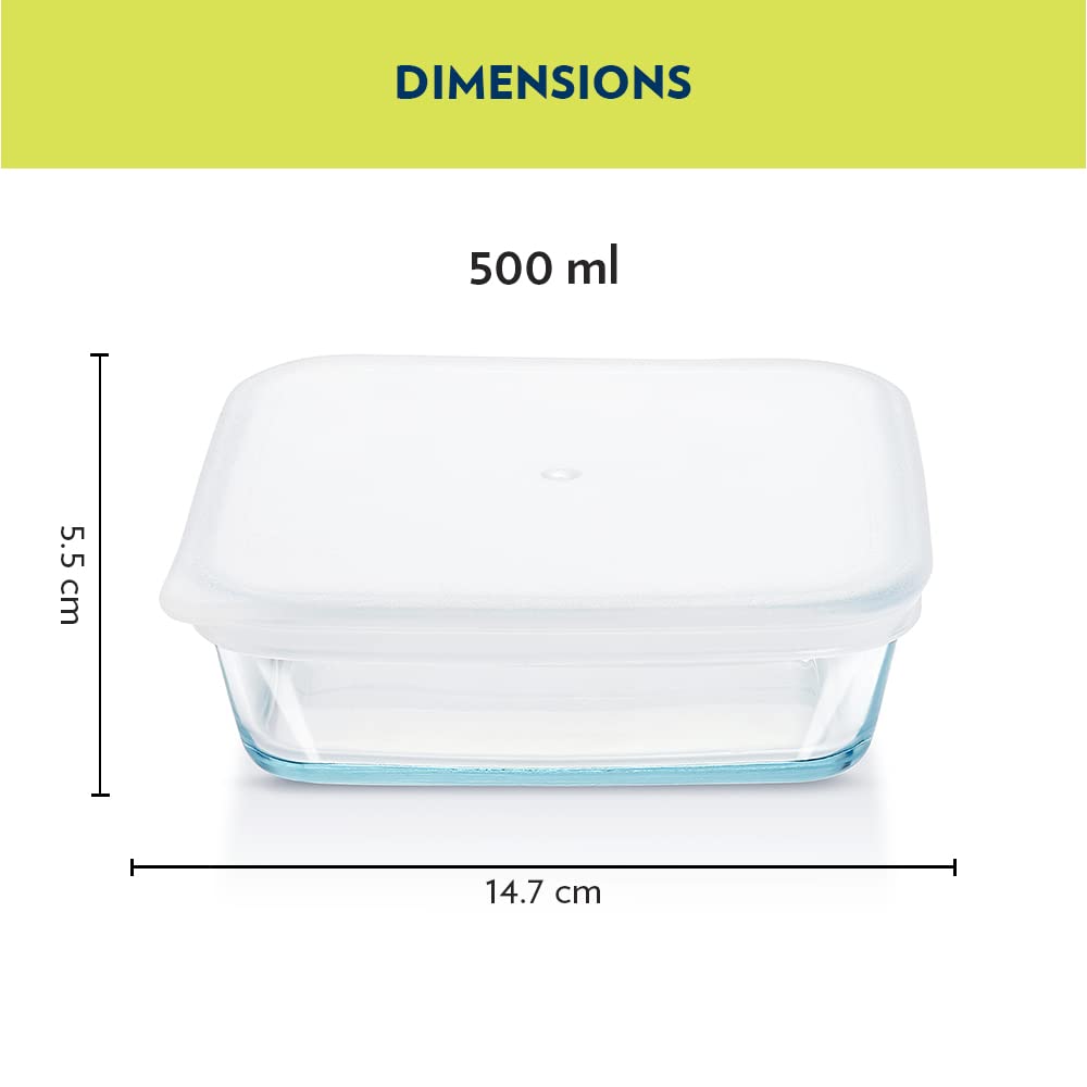 Borosil 500ml Baking & Serving Square Shape Dish with White Lid | Borosilicate Glass Bakeware and Serveware Tray | Microwave, Oven & Dishwasher Safe Bowl | Transparent — Amazon image 3