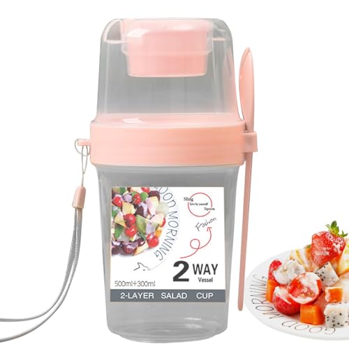 Overnight Oats Containers On - The-Go Nourishment Bowl, Stackable Dual-Section Food Jar, Secure Lid Meal Transport Cup | Deal For Office andCommute, Healthy Snack andSalad Carrier, Versatile Kitchen