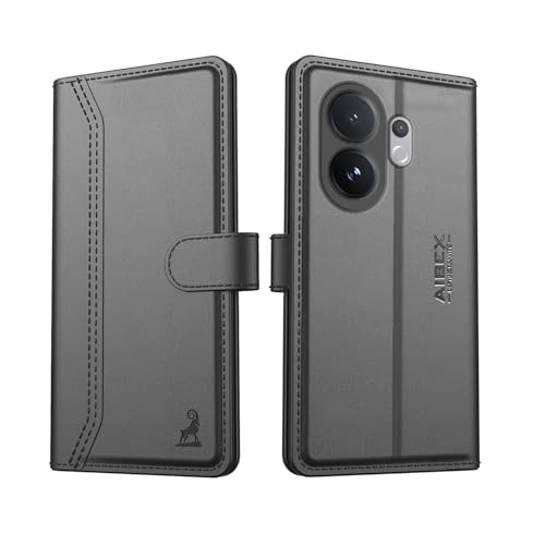 Image of AIBEX Compatible for Vivo V60E 5G / Vivo T4 Pro 5G / Vivo V60 5G Flip Cover Leather Finish with Magnatic Closure | Inside TPU with Card Pockets | Wallet Stand | Complete Protection Flip Case -Black
