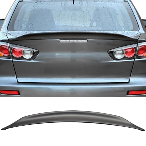 IKON MOTORSPORTS, Trunk Spoiler Compatible with 2008-2017 Mitsubishi Lancer Sedan 4-Door (EVO X), RS Style Unpainted Black ABS Plastic Rear Trunk Lid Spoiler Wing Lip