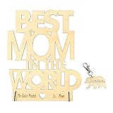BEST MOM IN THE WORLD, Laser Cut Wooden Gift, Mama bear Keychain Gift, Mother's Day Gift, Best, Perfect & Unique Gift Ideas for Mom, Wife, Her, Grandmother, Birthday from Son, Daughter, Wooden plaque gift to express love