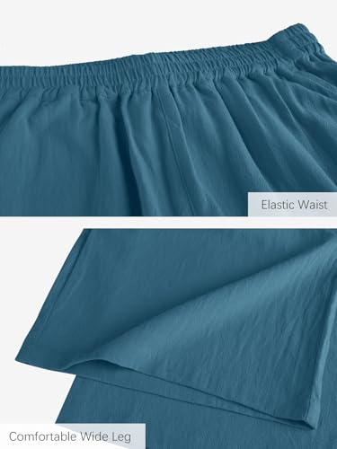 Image of ECUPPER Womens Cotton Cropped Pants Wide Leg Trousers | Casual, Plus Size, Elastic Waist, Capri, 100% Cotton, Loose Fit, High Rise Waist, Lounge Pants
