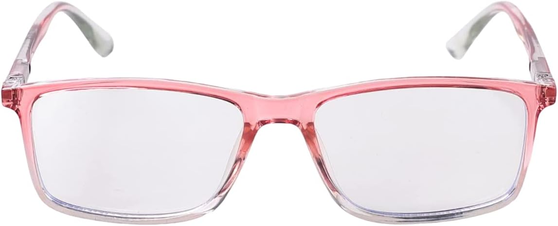 IntellilensClear Square Blue Cut Computer Glasses for Eye Protection | Unisex, UV ProtectionZero Power, Anti Glare & Blue Light Filter Glasse, Pink, M