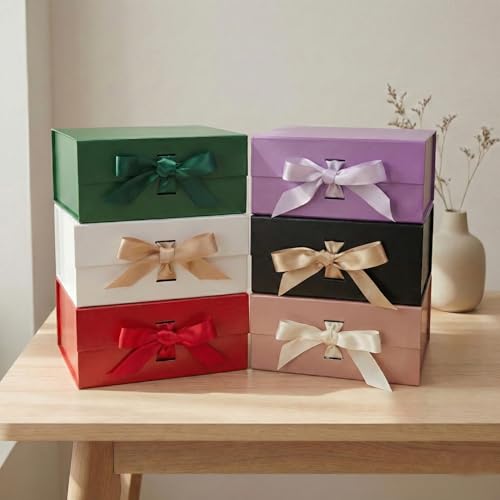 Tekhoho White Gift Box 22x22x10cm, Premium Present Box with Magnetic Lid and Ribbon for Holidays Wedding Birthday Gift Packaging, Plaid Lining - Image 5