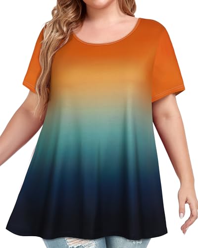 Image of JOELLYUS Plus Size Tops for Women Tunic Floral Casual Short Sleeves T Shirts Flowy Blouses 2026