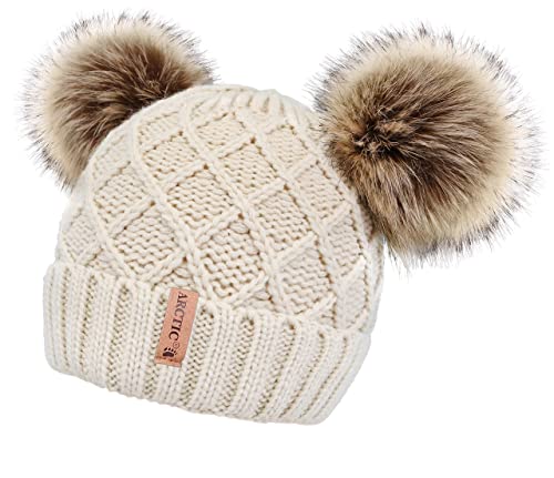 Arctic Paw Womens Beanie Hat Winter Fleece Lined Pom Pom Beanie Beige Hat Coffee Ball #TOP3