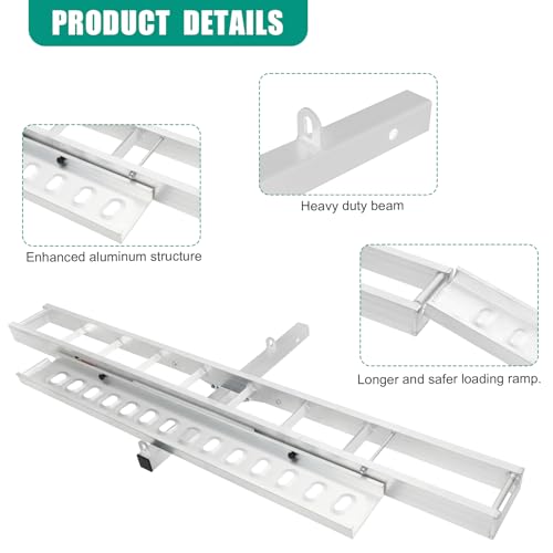 OUTPRIZE Motorcycle Hitch Carrier 400LBS, Lightweight Robust Aluminum Dirt Bike Hitch Carrier with 4.5\' Longer Ramp, Tie-Down Straps and Hitch Tightener, 2\" Receiver, 5.5\" Wide Tire - Thumbnail 3