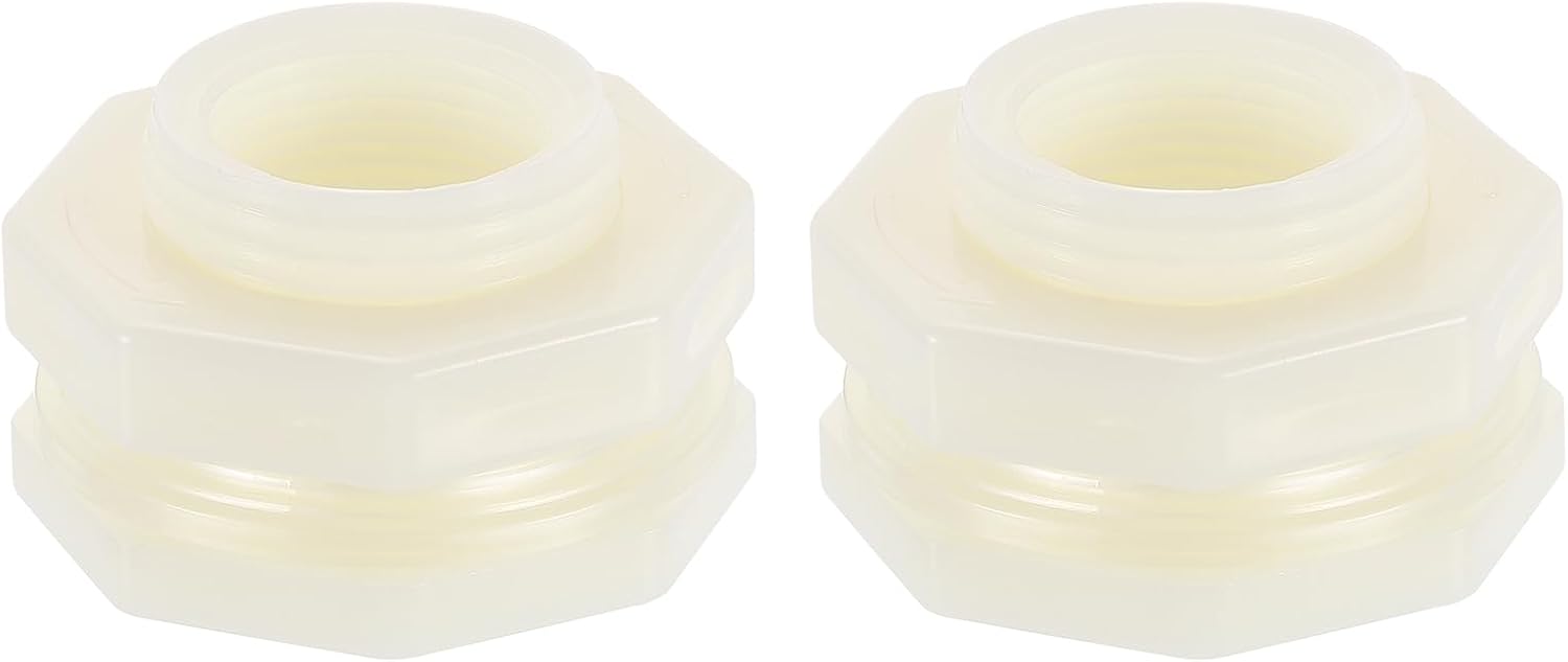 uxcell 2 Pcs Bulkhead Fitting, DN15 20mm ID Bulkhead Water Tank Connector for Garden Hose Adapter Water Tank Aquariums, White