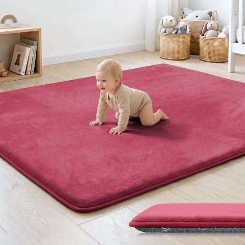 Image of 1.3 inch Thick Baby Play Mat for Floor, 79x79 Soft Foam Mats, Burgundy