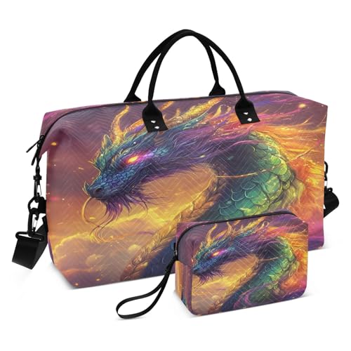 Weekender Bags Travel Duffel Gym Bag Dreamy Dragon Carry on Overnight Tote Bag with Toiletry Bag for Airplane Travel Trip Gym Yoga