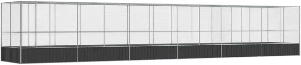 vidaXL Bird Aviary with Extension - Galvanized Steel Cage - Silver/Anthracite - 490.6"x81.5"x83.5" - Birds/Small Animals/Rabbits/Ducks