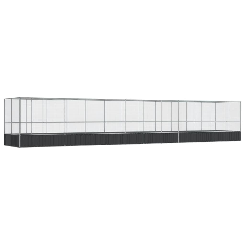 vidaXL Aviary with Extension Silver - Sturdy Galvanised Steel Bird Cage with Lockable Door (1246 x 207 x 212 cm) for Outdoor/Indoor Use
