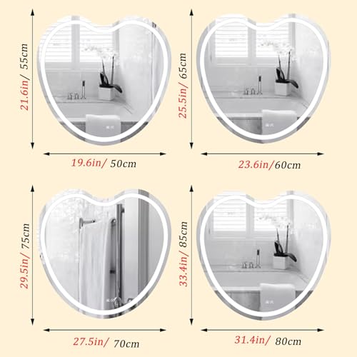Miroir de salle de bain avec LED en forme de cœur réglable tactile - 8